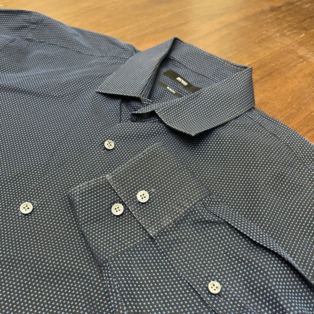 BOSS HUGO BOSS Slim Fit Blue Dress Shirt Mens 42 16½ Collared Button